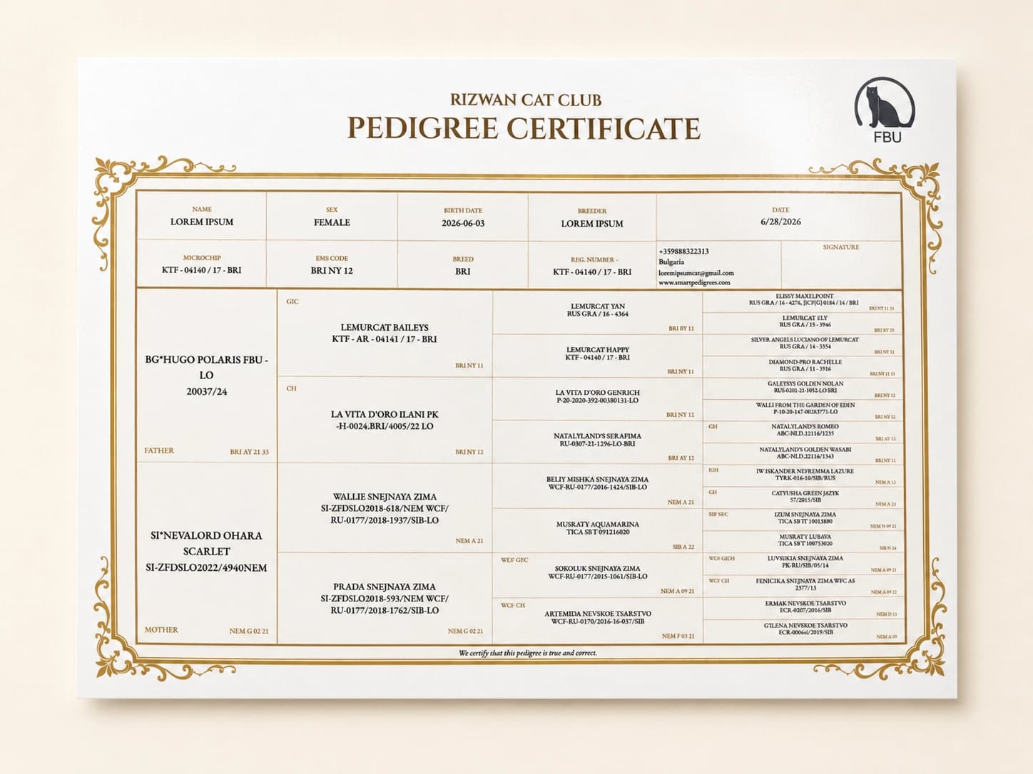 Printed SmartPedigrees PDF example